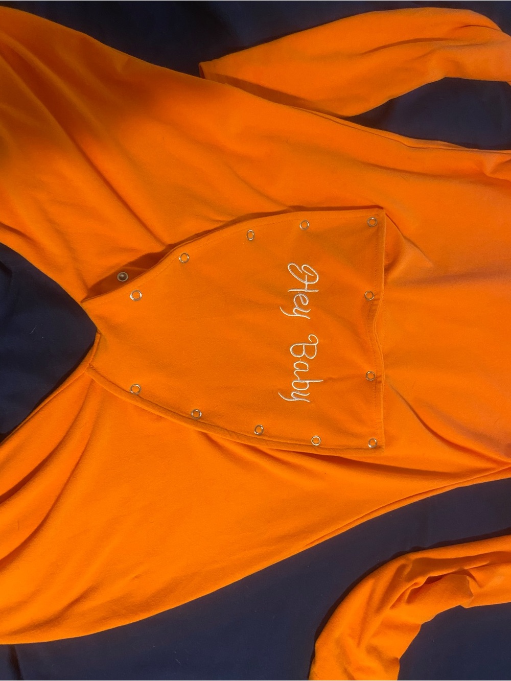 Orange Snap- bottom with "Hey Baby" Embroidery